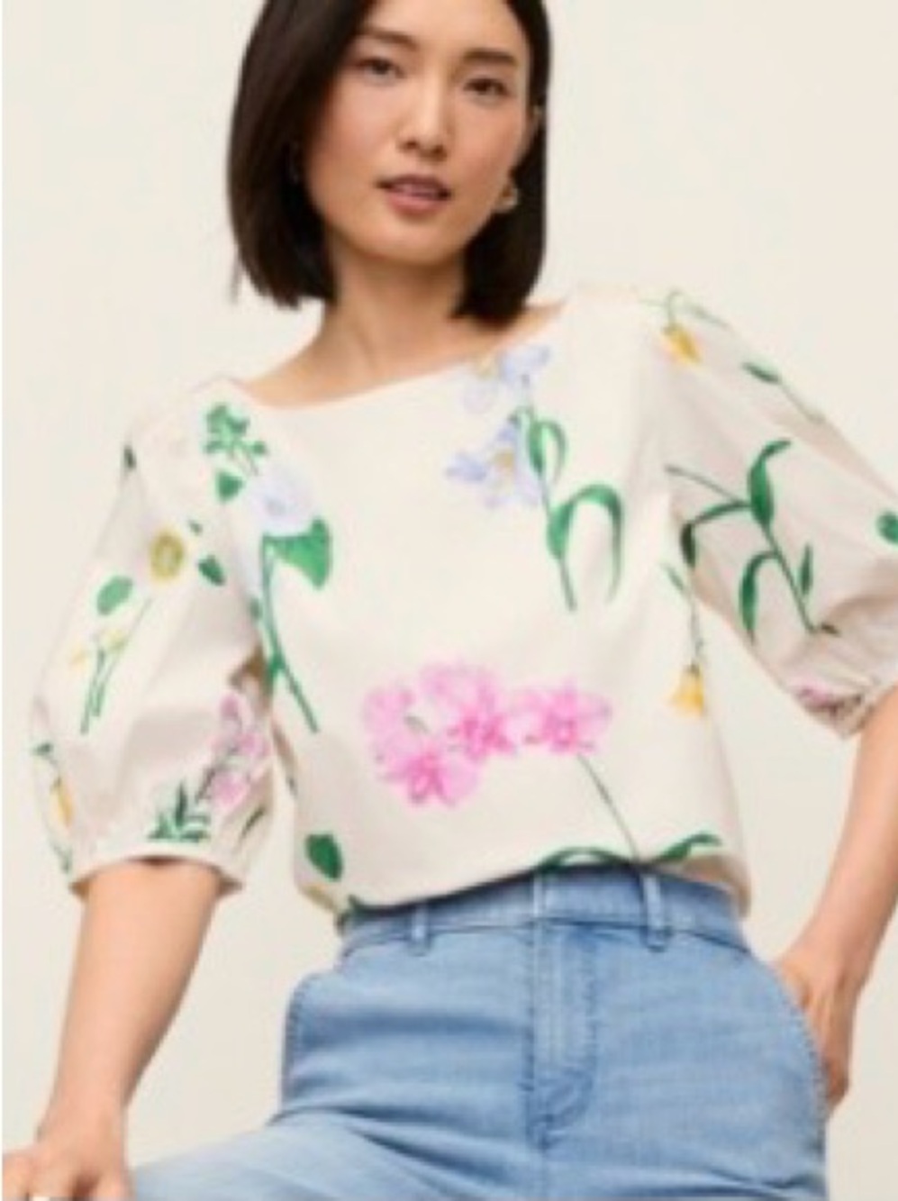 NWOT Ann Taylor Cream Floral Boatneck Blouse in winter white